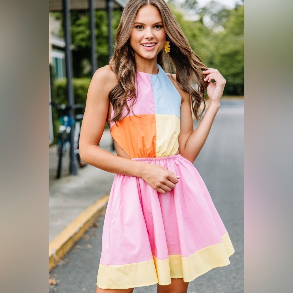 NWOT Colorblock Halter Mini Dress